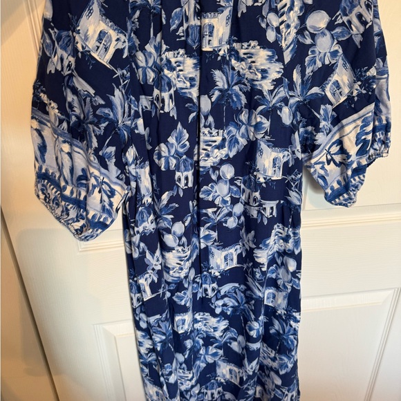 LOFT Navy and White Patterned Midi Dress - Picture 8 of 10